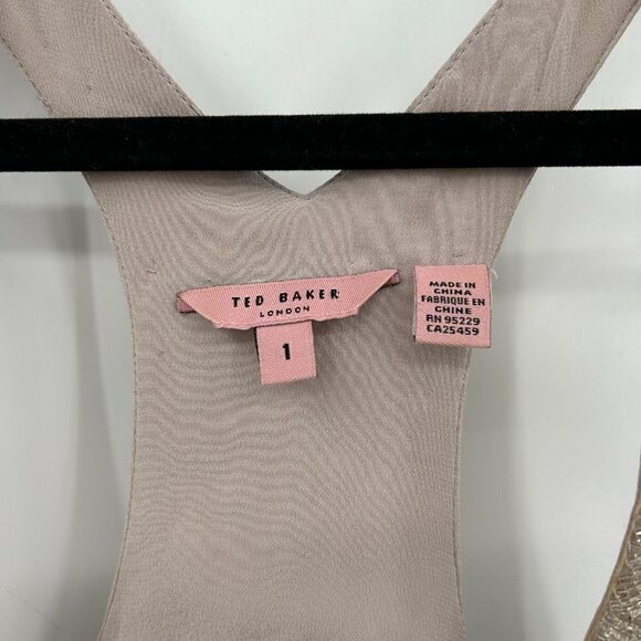 TED BAKER *FLAWED* Stone Gray Purple 100% Silk Beaded Mini Shift Dress Size XS - Picture 4 of 11